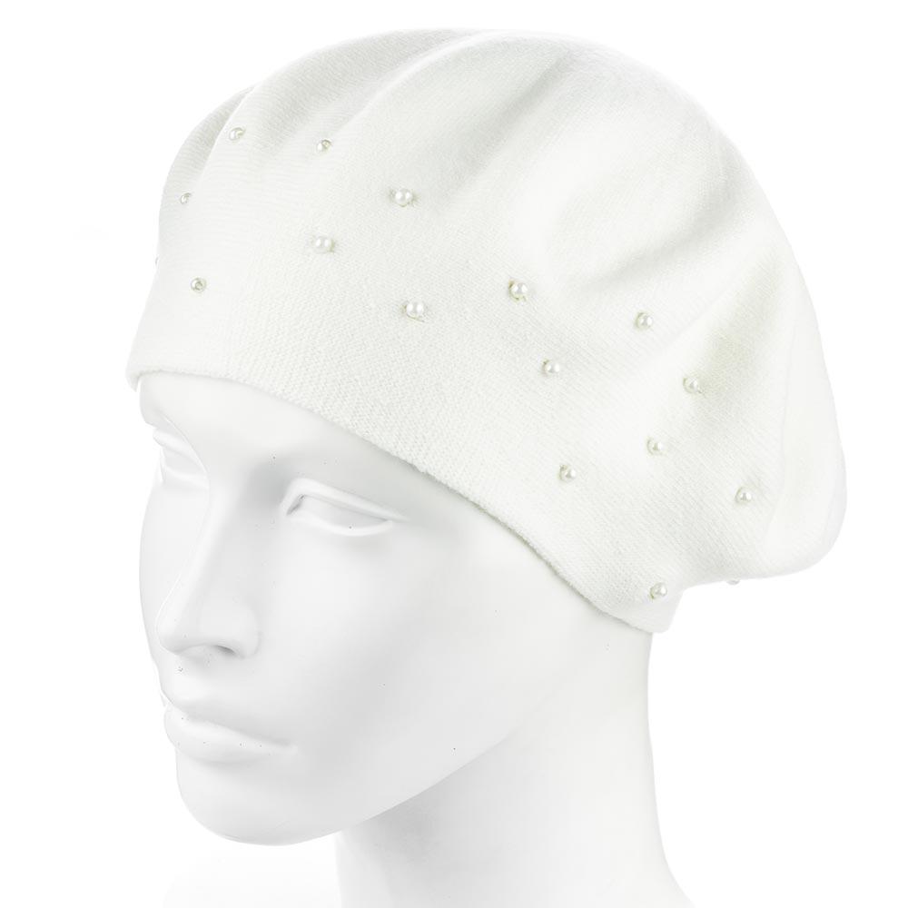 Берет женский двойной ZOLLY ZH259 с бусинами универсальный Молочный (294464)