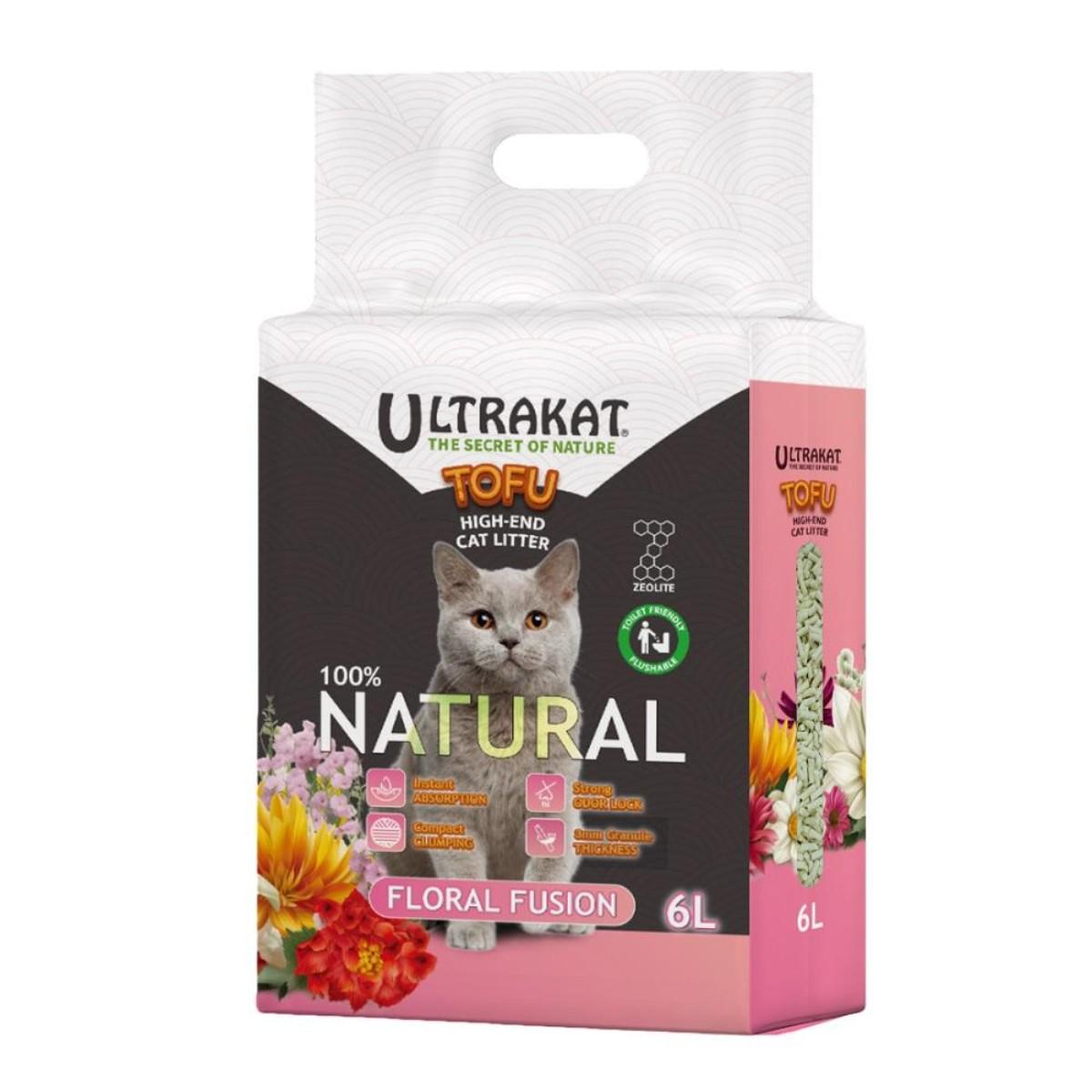 Наповнювач соєвий для котячого туалету Ultrakat Tofu з ароматом квітів 3 мм 6 л 2,5 кг Наповнювач соєвий для котячого туалету Ultrakat Tofu з ароматом квітів 3 мм 6 л 2,5 кг