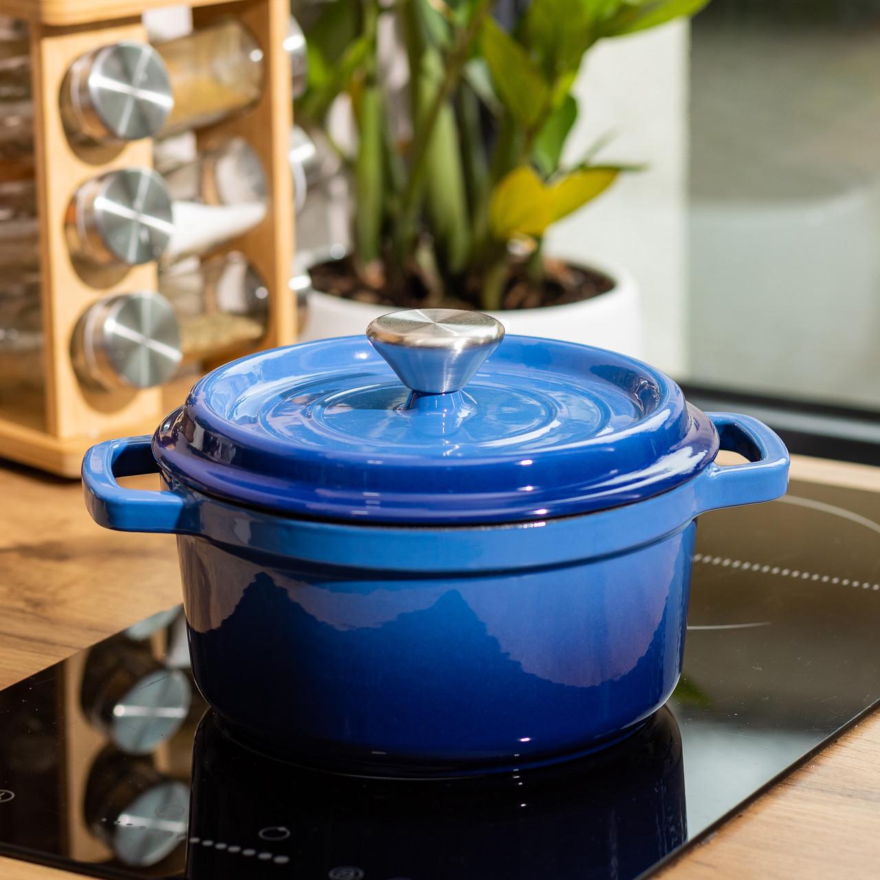 Кастрюля чугунная эмалированная с крышкой 20 см 2 л Синий (6810) - фото 6 Кастрюля чугунная эмалированная с крышкой 20 см 2 л Синий (6810) - фото 6