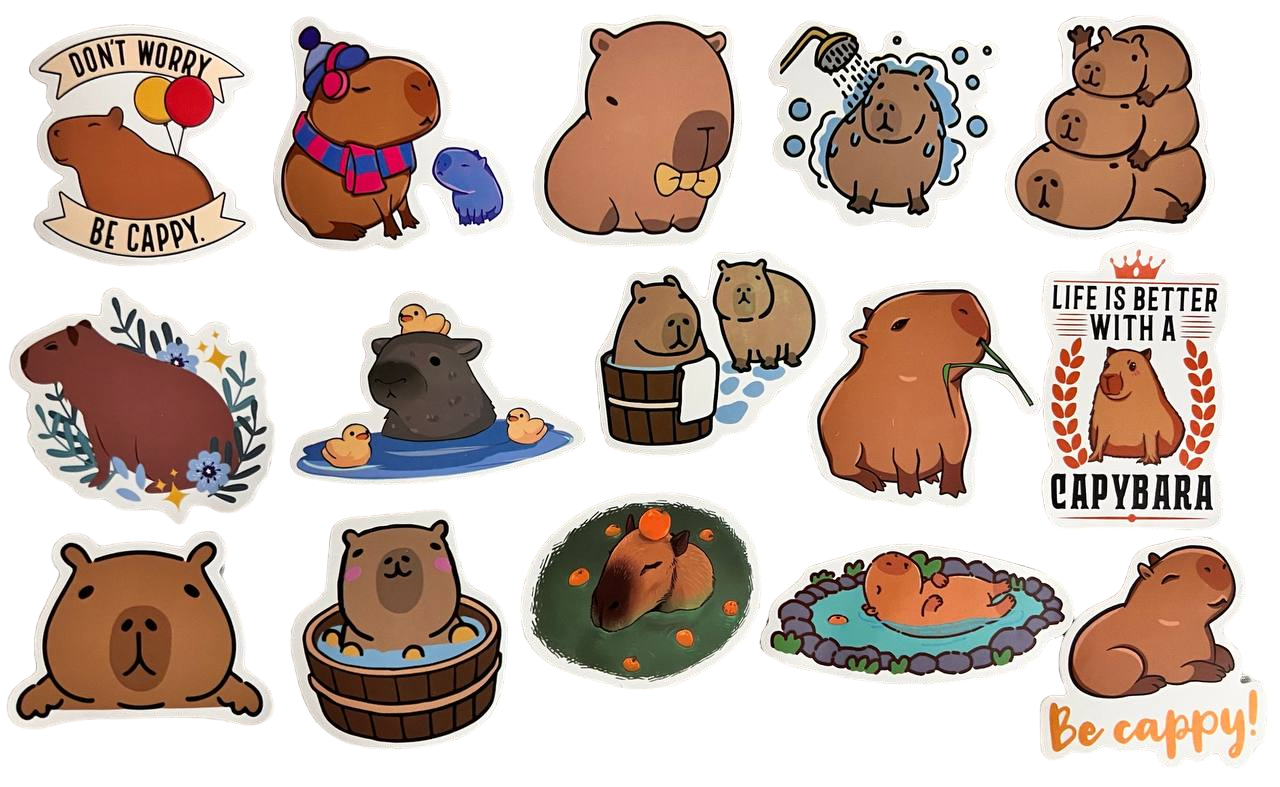 Набор виниловых стикеров Капибара 15 шт. (6) Набор виниловых стикеров Капибара 15 шт. (6)