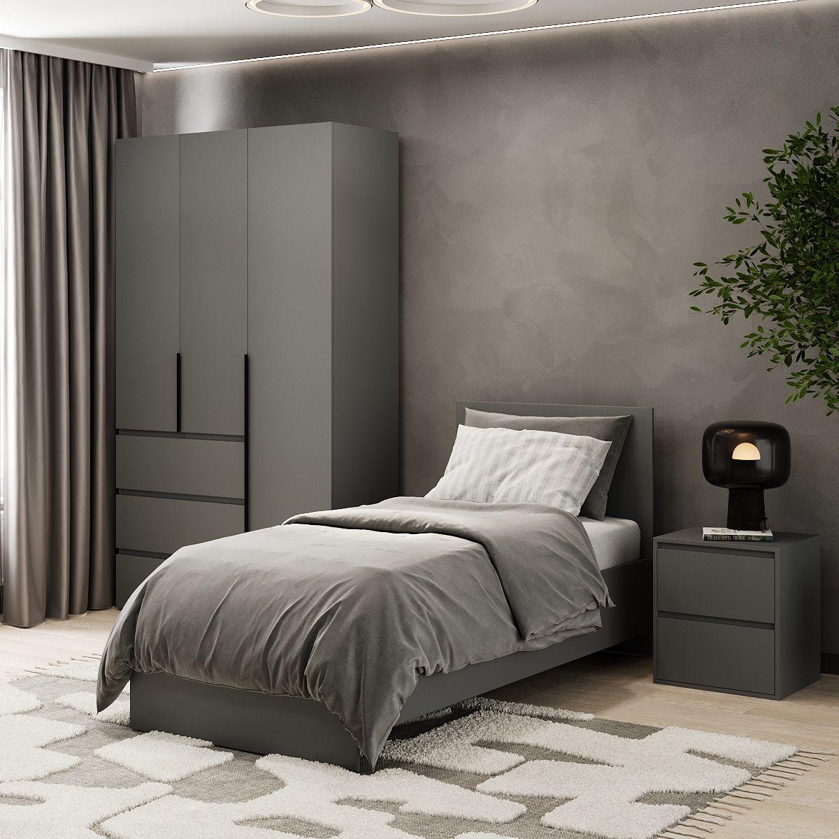 Ліжко односпальне AiH Light з високим узголів’ям ламіноване ДСП 90х200 см Графіт (LT16070000000)