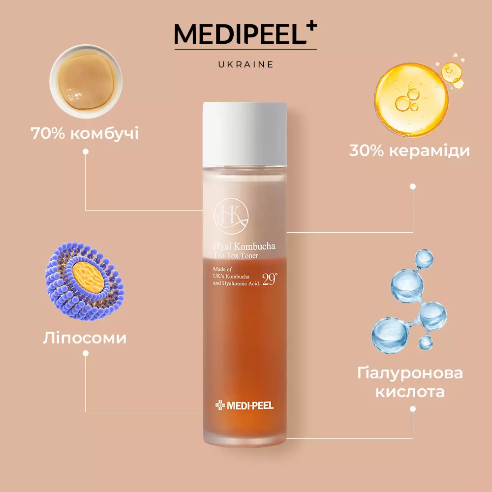 Тонер для обличчя Medi Peel Hyal Kombucha Tea-Tox Toner з комбучею та гіалуроновою кислотою (Т000169) - фото 3