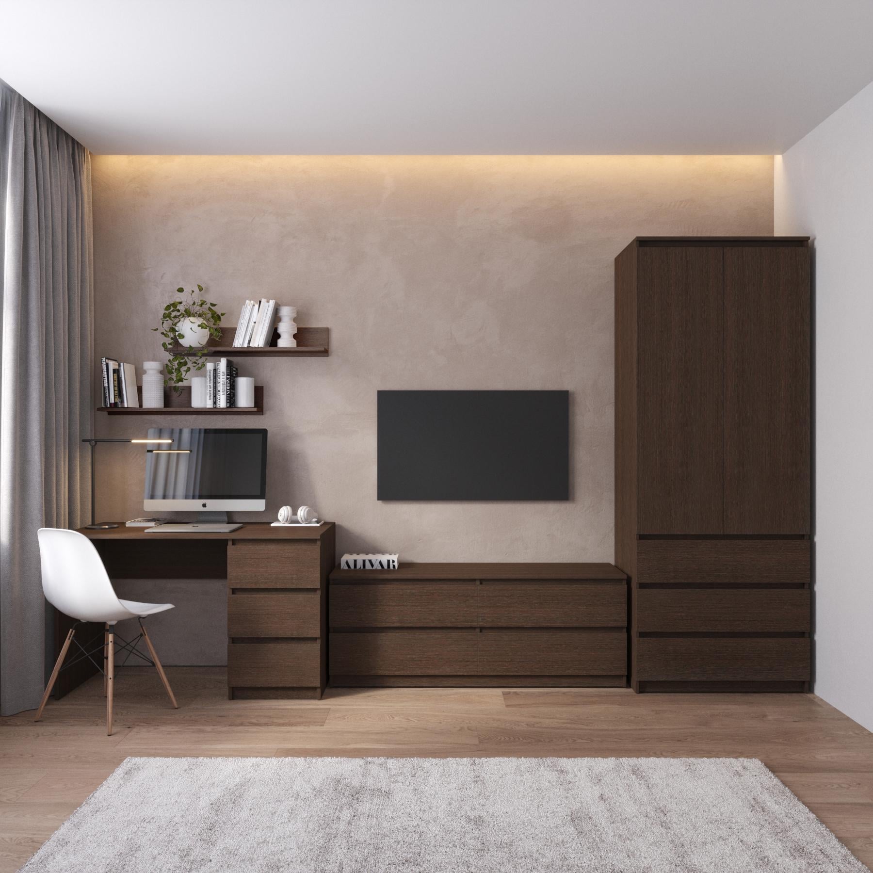 Комплект мебели для дома Astor шкаф/стол/тумба ТВ/полки 3403х600х2117 мм Венге Магия - фото 1