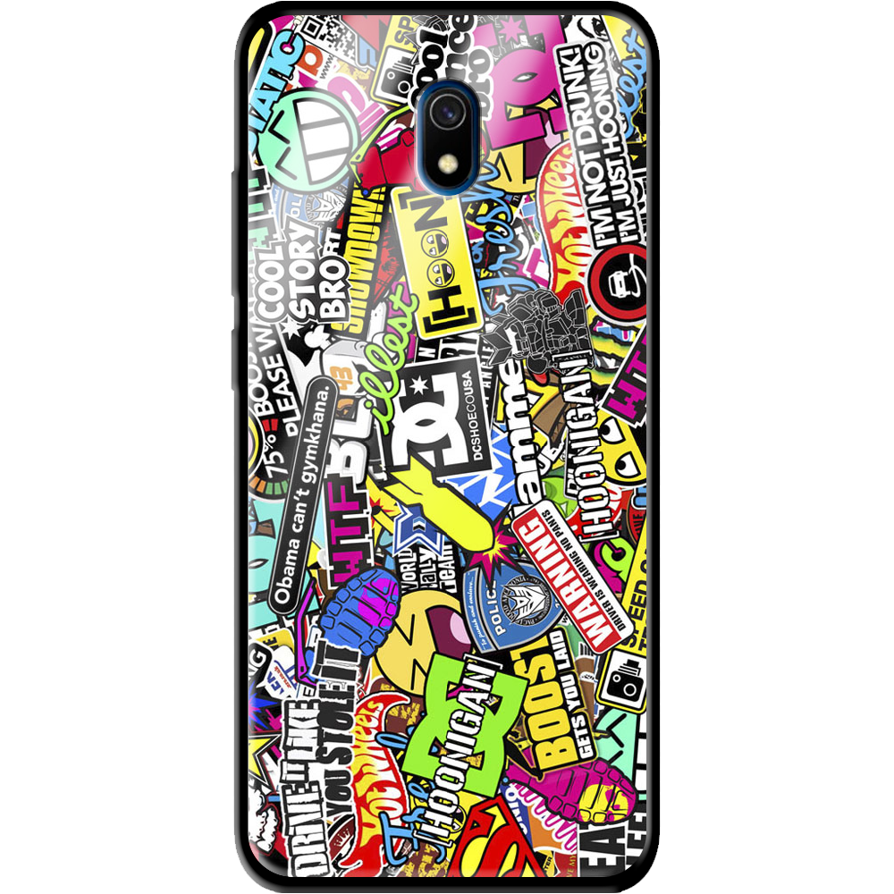 Чехол Boxface Xiaomi Redmi 8A Multicolored Inscriptions Черный силикон со стеклом (38341-up880-39409)