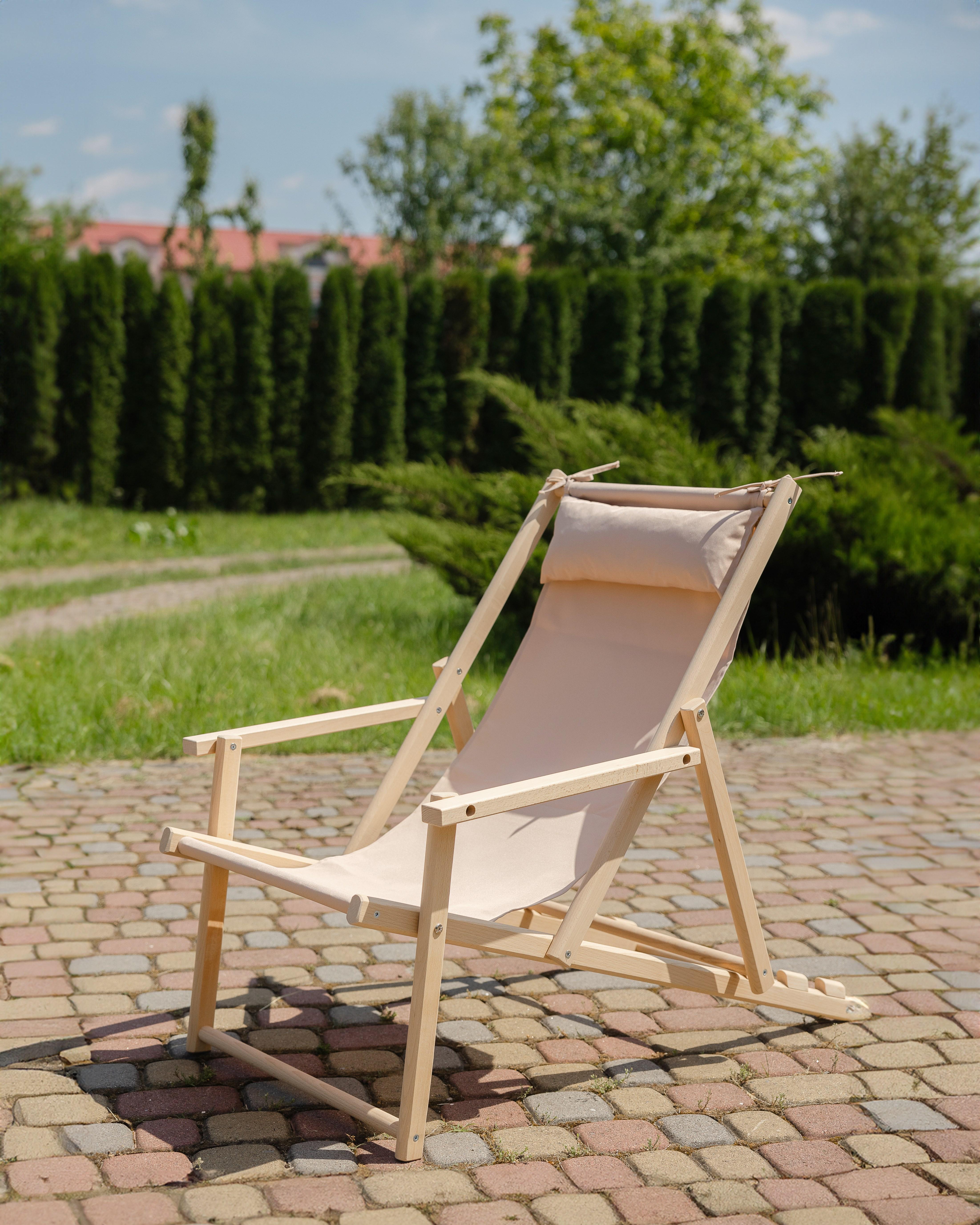 Шезлонг деревянный раскладной XRmaster с подлокотниками и подголовником Капучино (0002244)