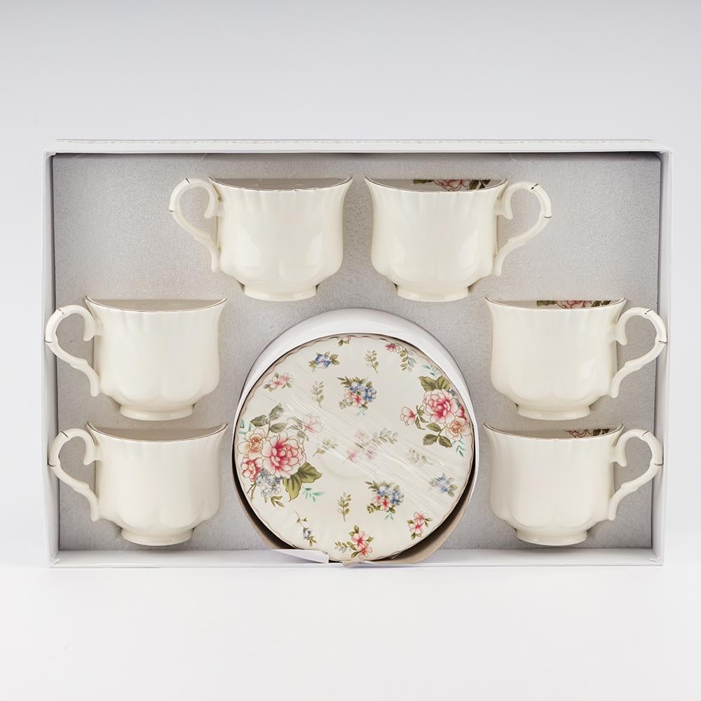 Набор чайных чашек и блюдец Вечер в саду на 6 персон 260 мл Белый (9292-008)