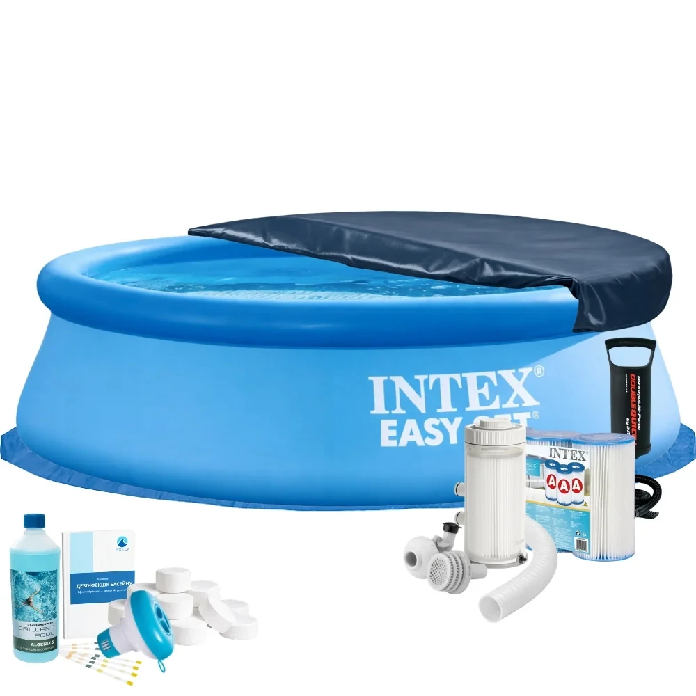 Басейн круглий Easy Set Intex 28110-8в1 244х76 см з фільтром/хімією/аксесуарами Синій (147-9-28110-8 Max)