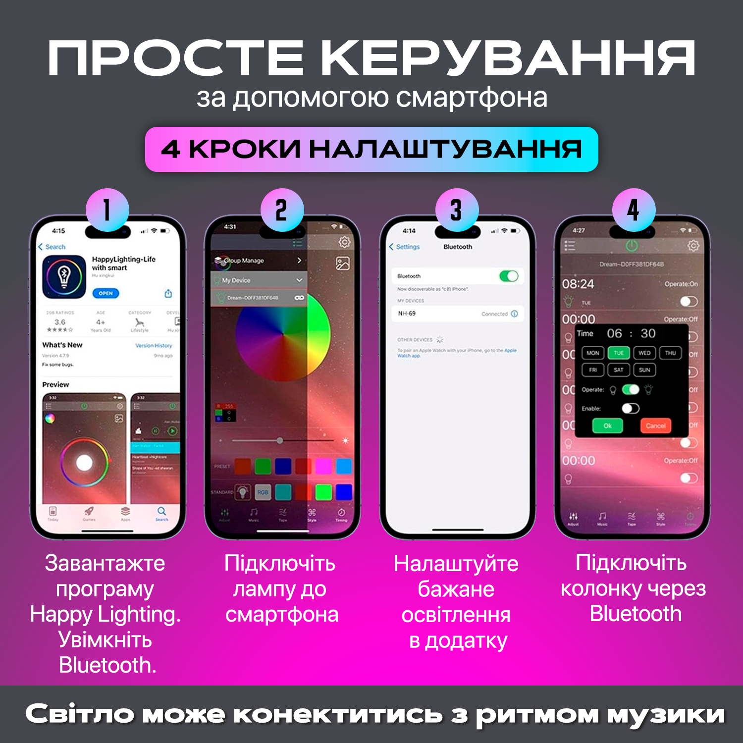 Настольная смарт-лампа G-Smart RGB с часами/беспроводной зарядкой 15 W и Bluetooth-колонкой 3W Белый (GL-White) - фото 7