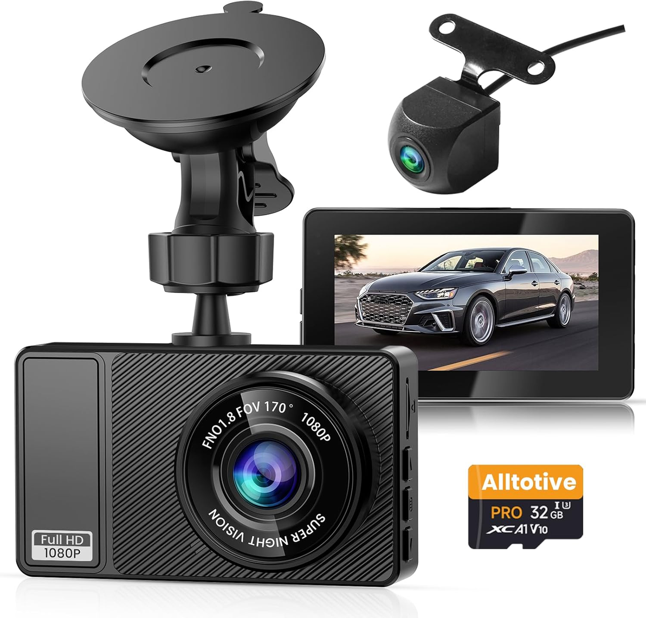 Автомобильный видеорегистратор Altotive E3 Dual 1080P Full HD/2 камеры/угол 170°/G-сенсор/ночное видение/SD-карта 32 ГБ (3008176697)