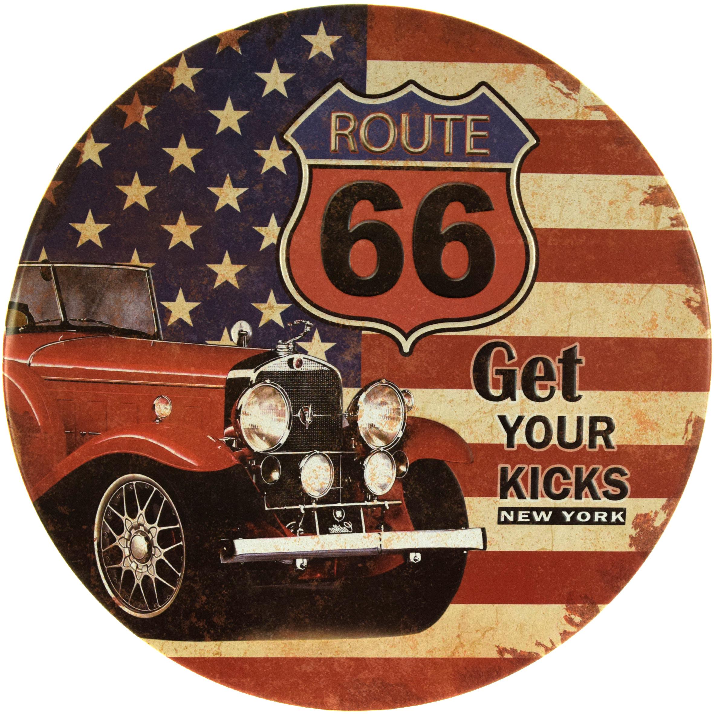 Табличка металлическая Получи Удовольствие Нью-Йорк/Get Your Kick New York Route 66 круглая 30 см