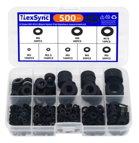 Набір пластикових шайб нейлонових M2/M2.5/M3/M4/M5/M6/M8/M10 500 шт. Чорний (527524) Набір пластикових шайб нейлонових M2/M2.5/M3/M4/M5/M6/M8/M10 500 шт. Чорний (527524)