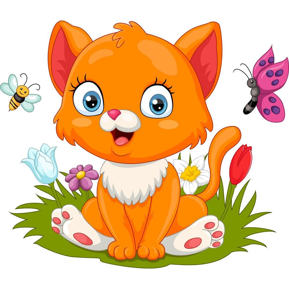 Картина по номерам Strateg Премиум Котенок на лужайке с лаком и с уровнем 30х30 см (ES216)