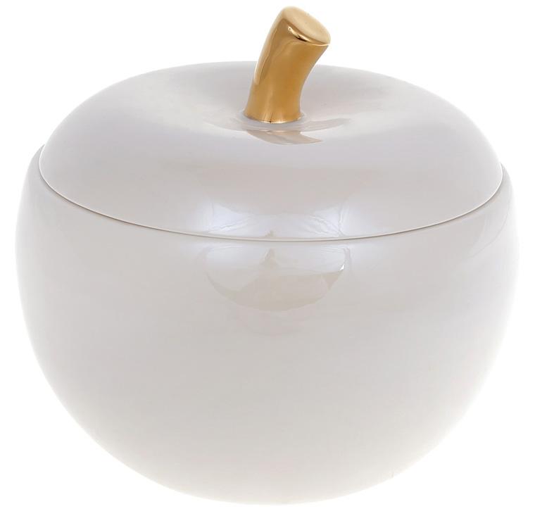 Банка фарфоровая Яблоко 900 мл Белый перламутр с золотом (BD-FG2-334)