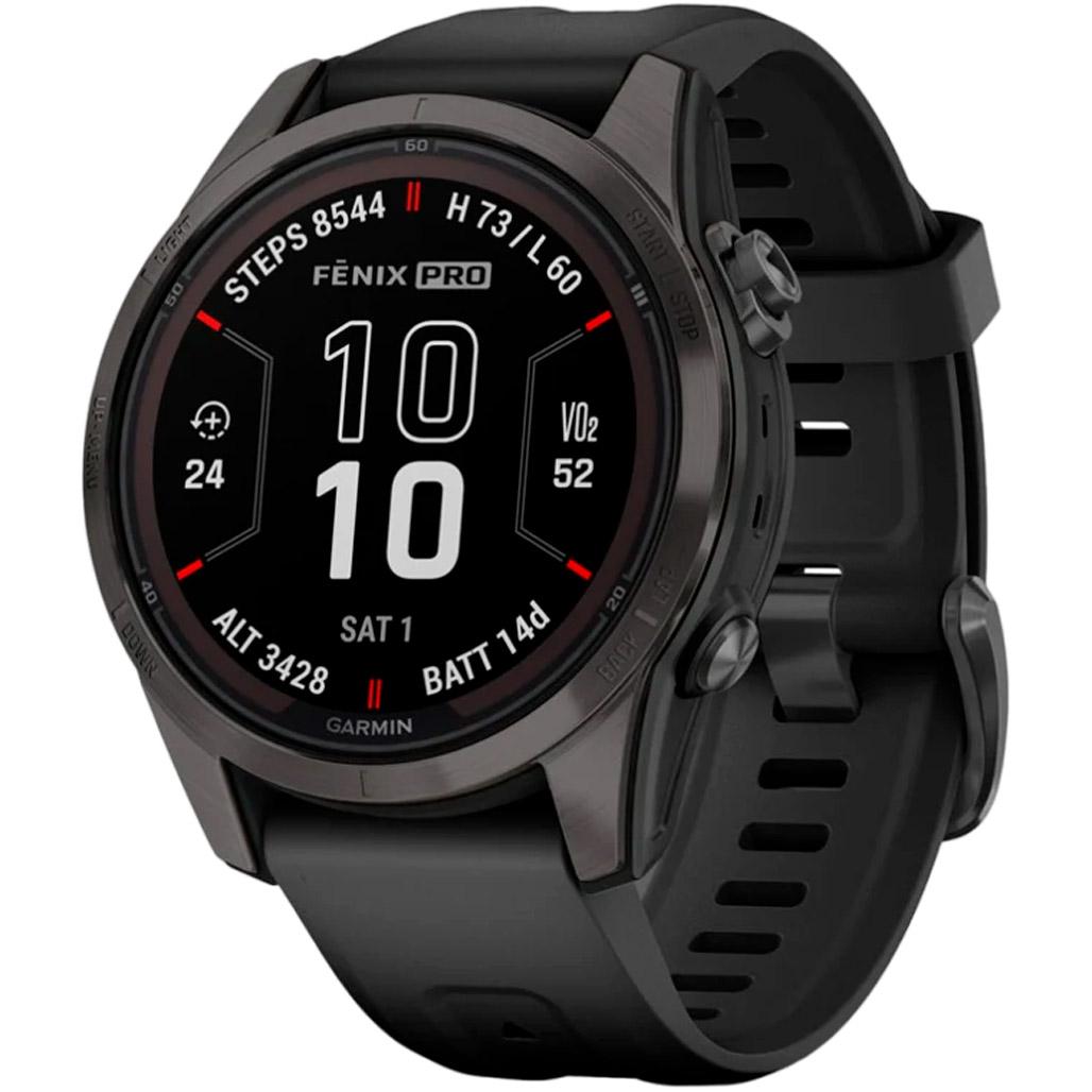 Смарт-годинник Garmin Fenix 7S Pro Sapphire Solar Edition 42 мм Carbon Gray DLC Titanium with Black Band (010-02776-10)
