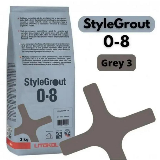 Затирка для плитки цементная Litokol StyleGrout 0-8 3 кг Grey 3 (SG08GRY30063)