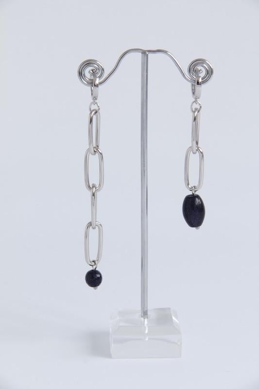 Сережки-ланцюжки асиметричні родовані з натуральним каменем авантюрином Авантюрро ручна робота (ER-0136)