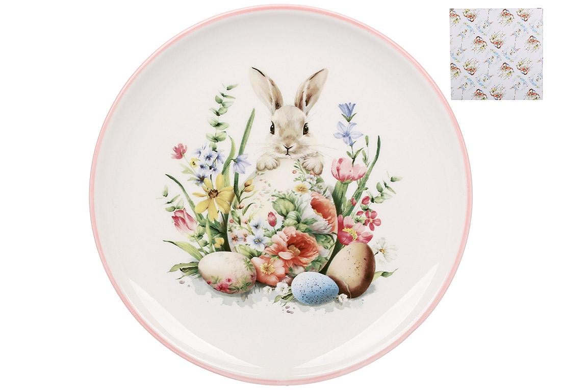 Тарелка керамическая BonaDi Зайчик в цветах с голубой каемочкой 20 см (DM187-E)