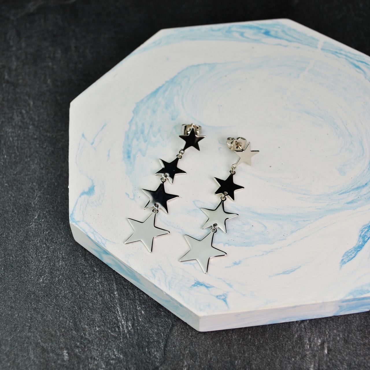 Сережки цвяшки 4 зірки медична сталь родій (x202-1) - фото 3