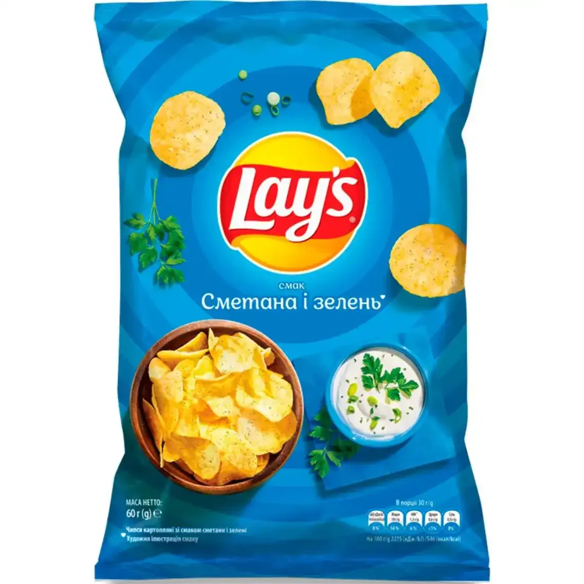 Чипсы Lay's Сметана и зелень 60 г (4823063125239)