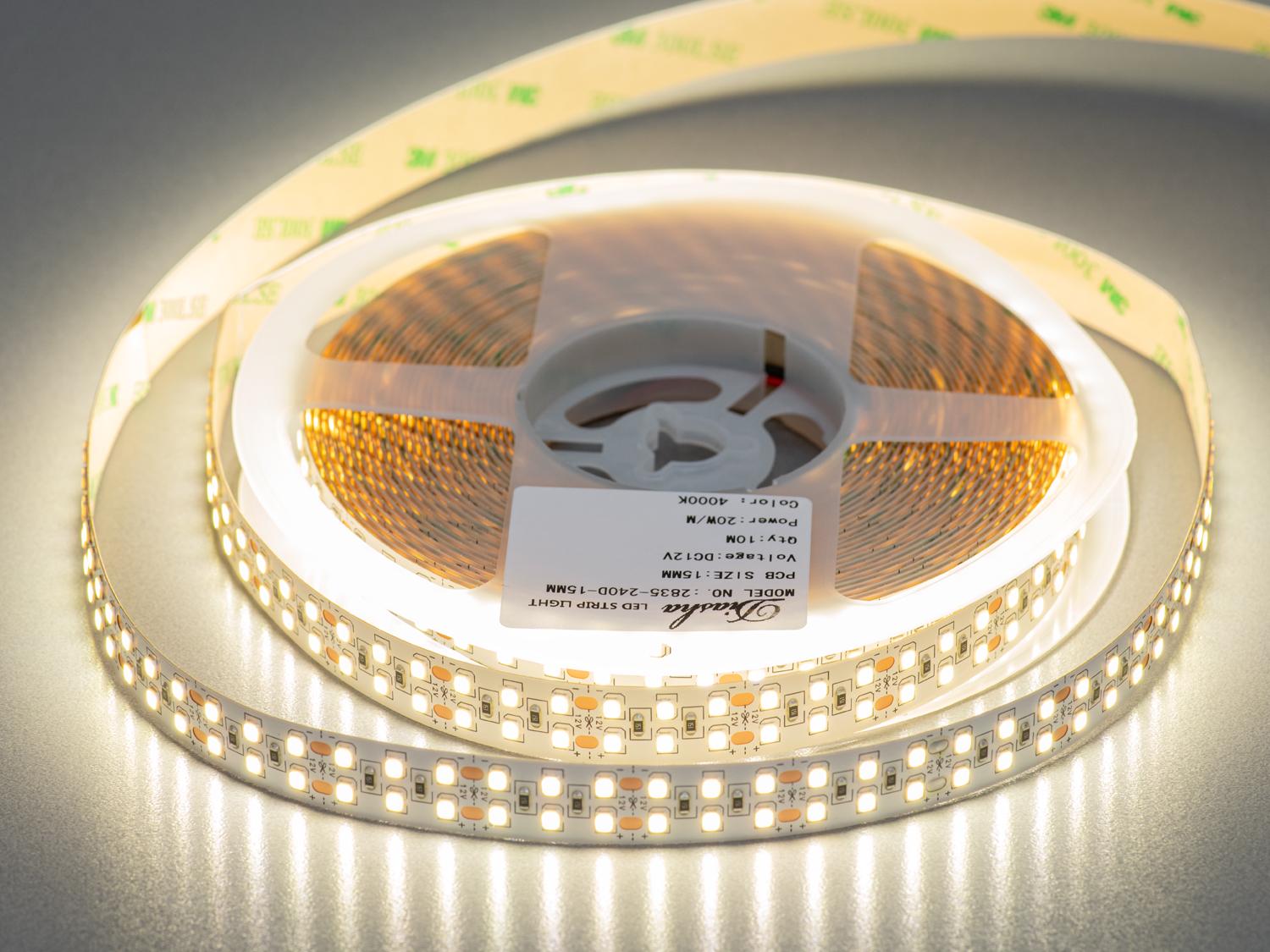 Светодиодная лента 12 В 240 диодов на метр 15 мм Нейтральный Белый (N12-2835-240-NW-20-15)