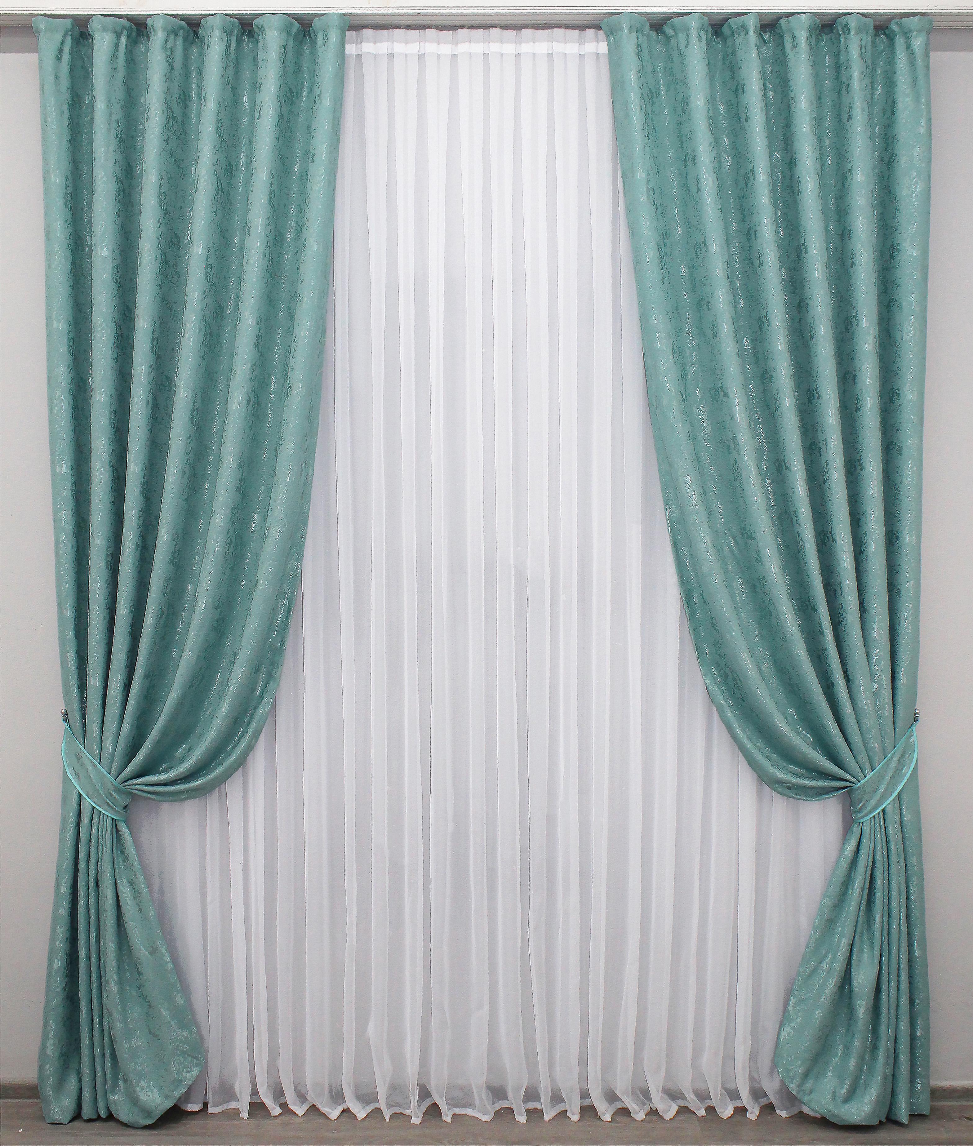 Комплект готовых штор VR-Textil Лен мрамор Pavliani № 1287ш 150х270 см 2 шт. Бирюзовый (33-0136)