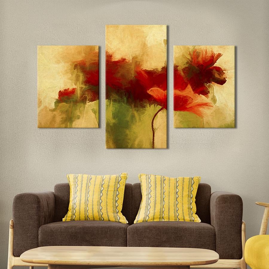 Картина на холсте триптих Абстрактные алые маки 141x90 см (970-32)