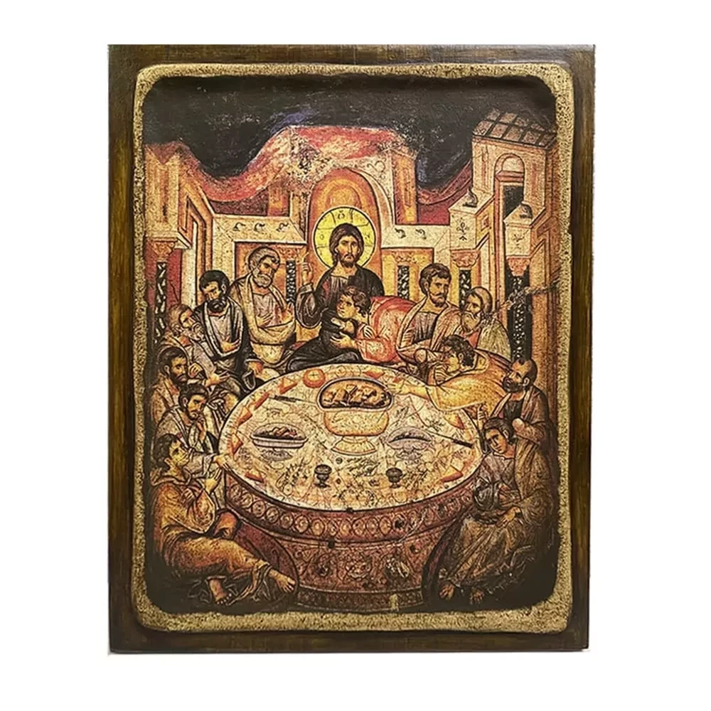 Икона на дереве Тайная вечеря как икона XIV века 15х20 см (102-0058м)