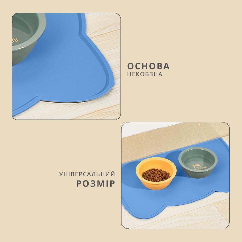 Коврик под миски для кошек и собак резиновый антискользящий 44x24 см Голубой (KLMKLT-BLU-0726) - фото 2