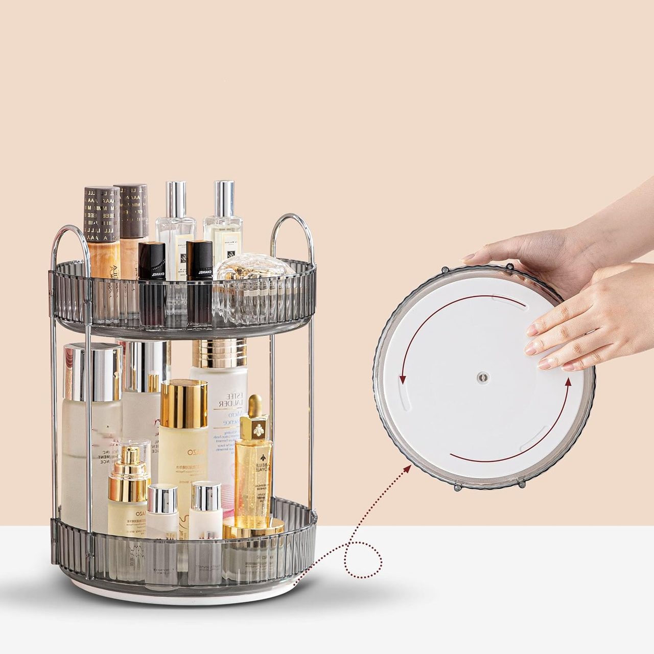 Органайзер для косметики пластиковый 2 яруса вращается на 360° Серый - фото 3