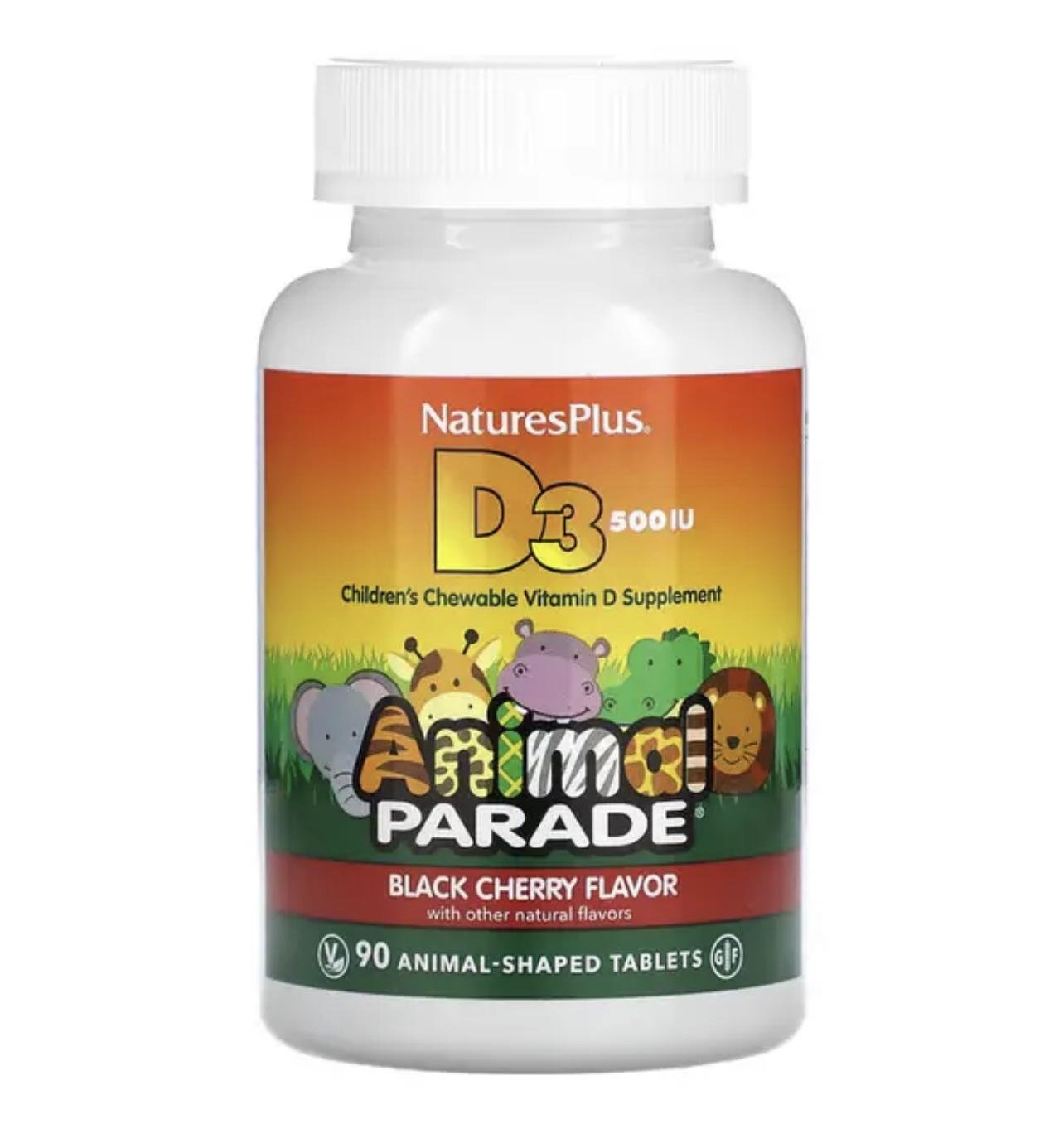 Витамины Natures Plus Animal Parade Vitamin D3 500 IU 90 Animal-Shaped Tablets