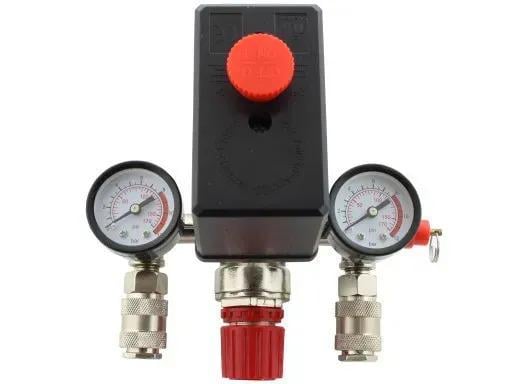 Пресостат в сборе F03303 выходы 2 шт./реле давления/редуктор/манометры 2 шт. и предохранительный клапан (28584685) Пресостат в сборе F03303 выходы 2 шт./реле давления/редуктор/манометры 2 шт. и предохранительный клапан (28584685)