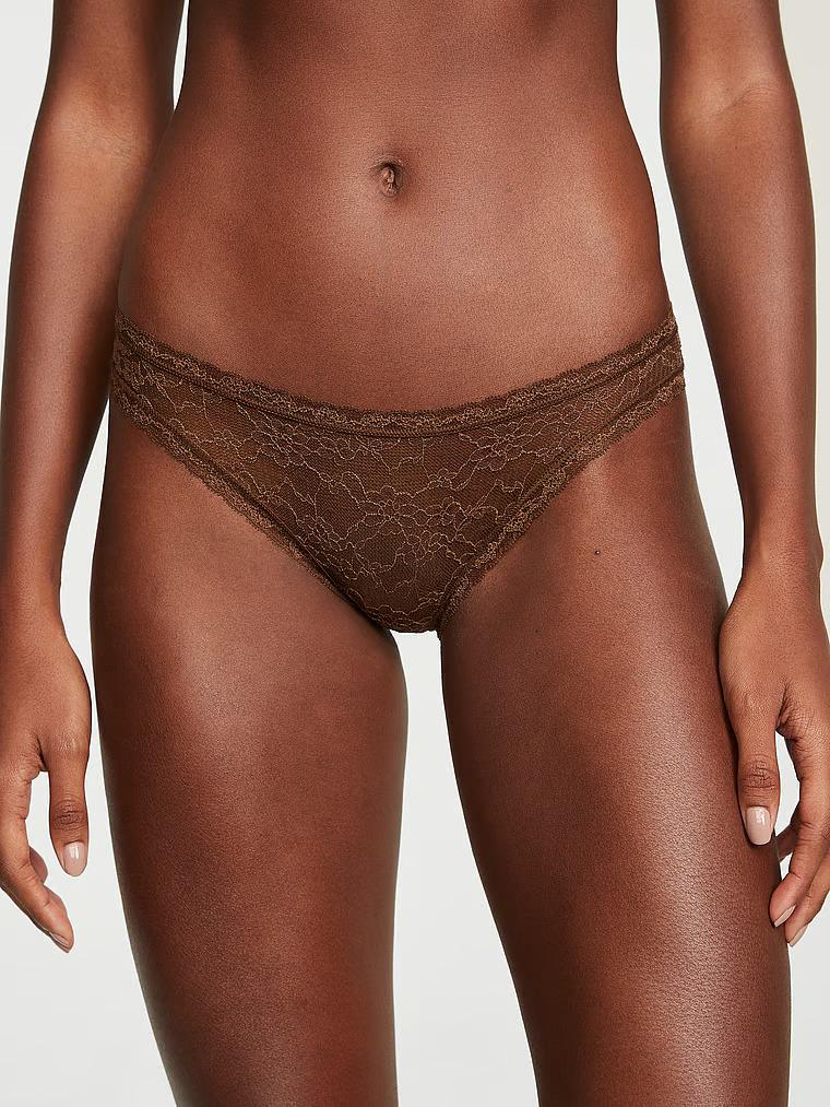 Трусики кружевные Victoria's Secret Lace Bikini Panty Brown M Коричневый (26825979)