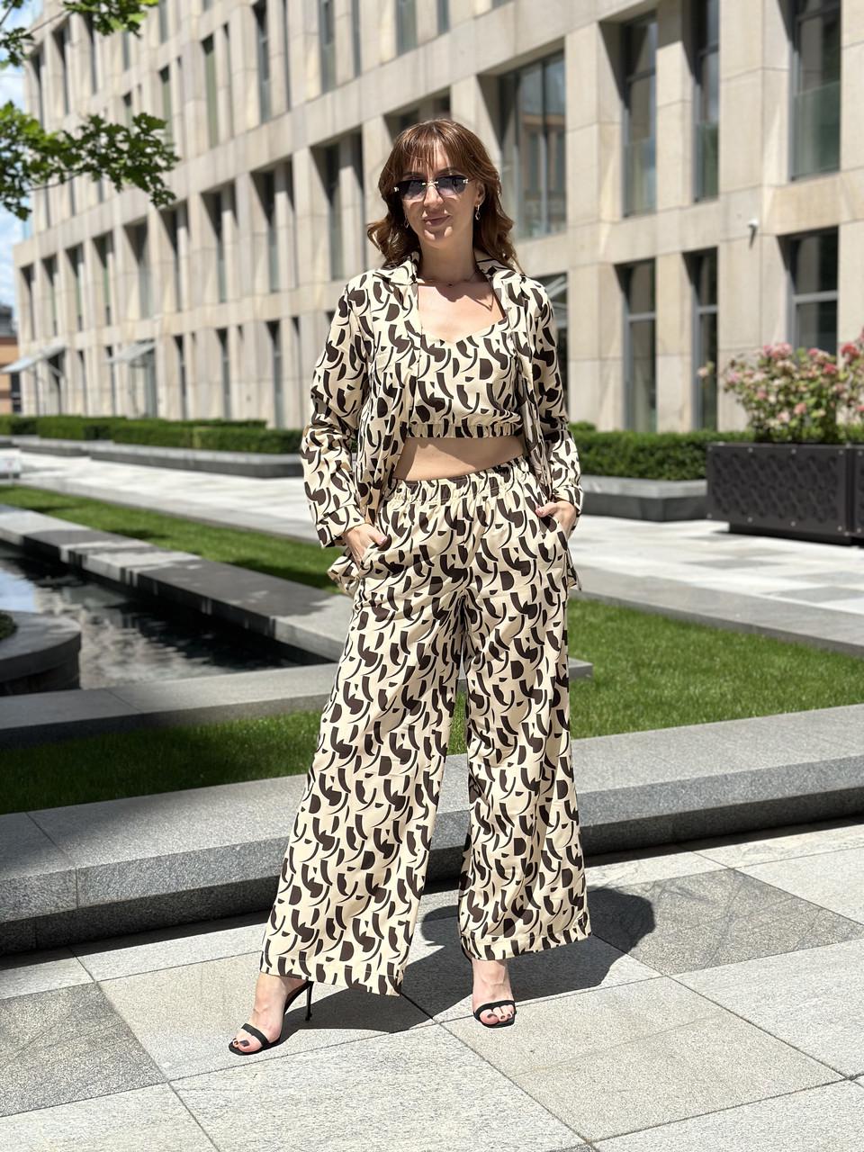 Костюм женский софт рубашка и брюки с шоколадным принтом 2XL Капучино (2656570190) - фото 8