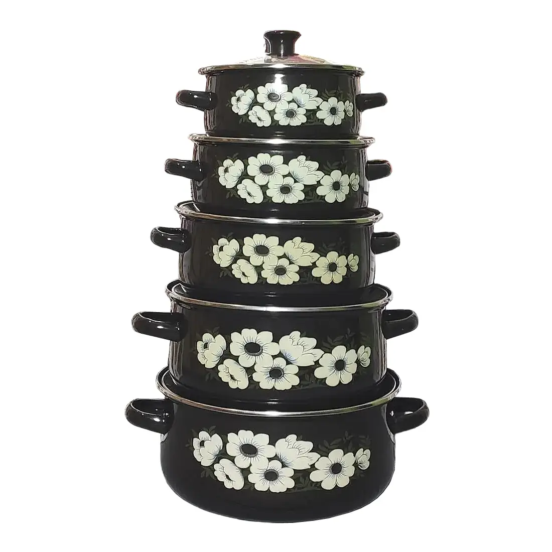 Набір каструль з кришками Benson BN-079 16-24 см 1,3-4,4 л 10 пр. з емальованим покриттям Чорний