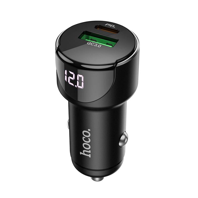 Зарядное устройство для телефонов Hoco Z42 Light road dual port digital display PD20W+QC3.0 car charger Black (24834)