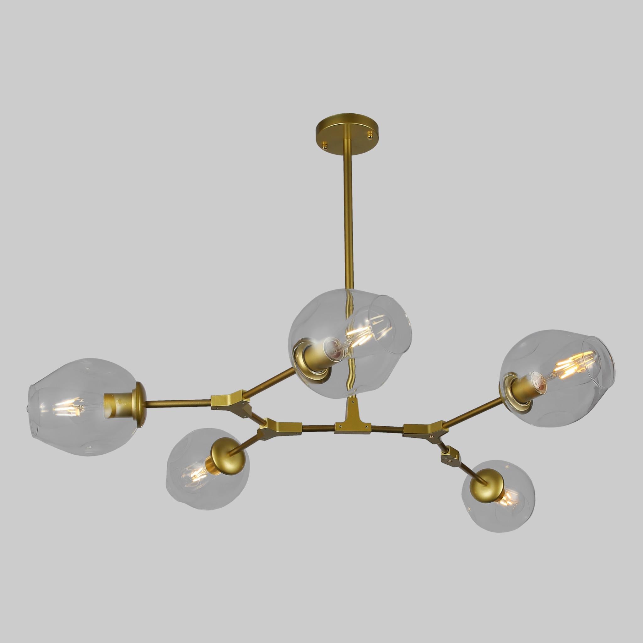 Люстра Molecule на 5 ламп с прозрачными плафонами Золотой Люстра Molecule на 5 ламп с прозрачными плафонами Золотой