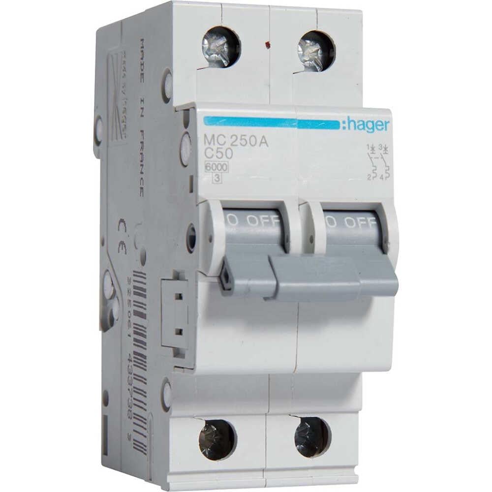 Автоматичний вимикач Hager In=50 A 2P C 6 k A 2 м (MC250A)