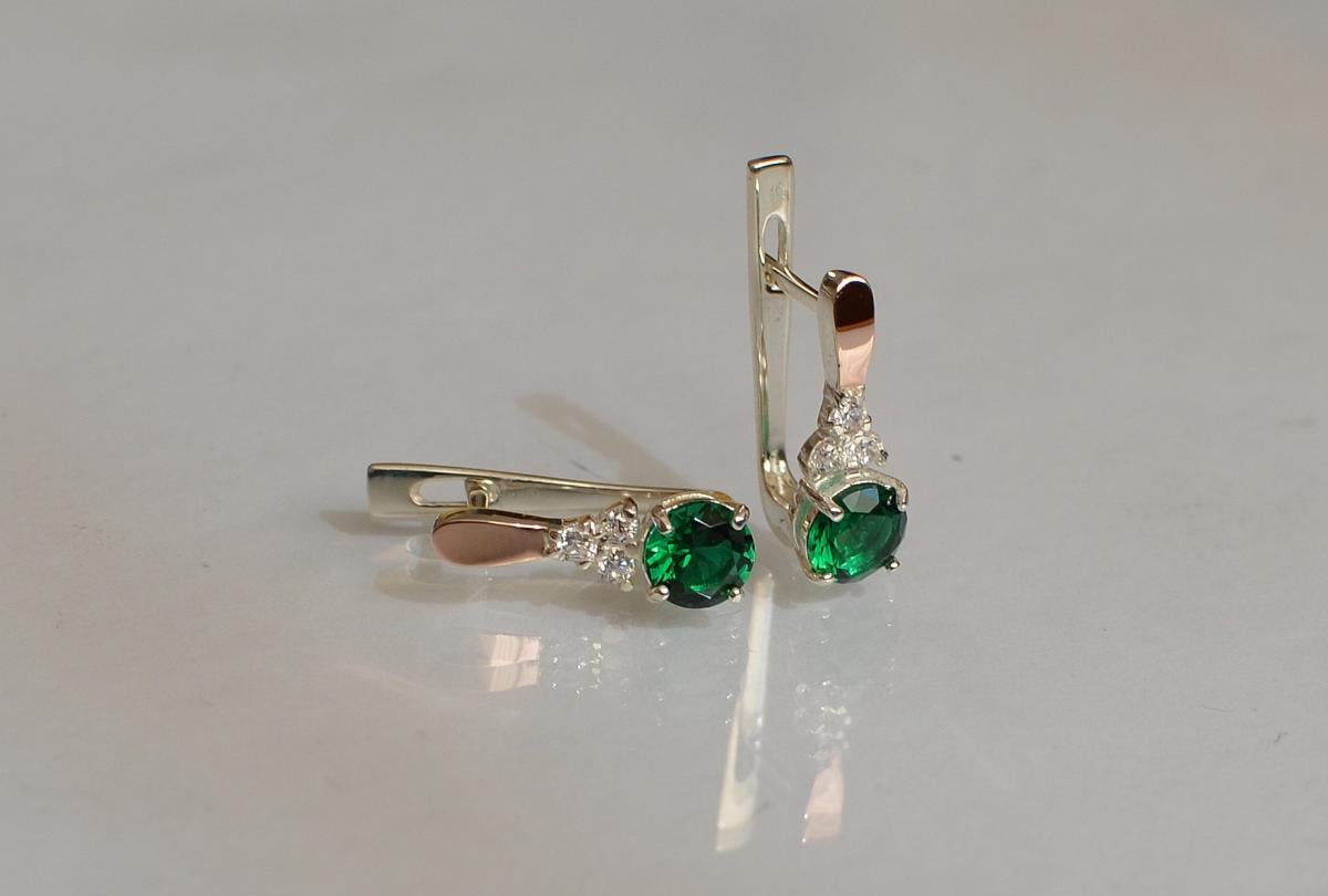 Срібні сережки з золотом 140с Зелений