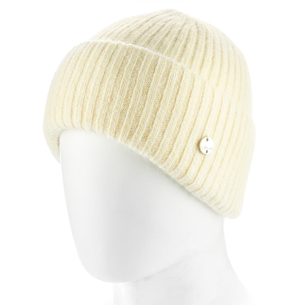 Шапка женская ангоровая зимняя Atrics WH895 в широкий рубчик с двойным отворотом утепленная флисом Ваниль - фото 1