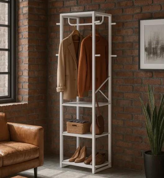 Вешалка для одежды MSM с 4 полками и 8 крючками Белый (93541) Вешалка для одежды MSM с 4 полками и 8 крючками Белый (93541)