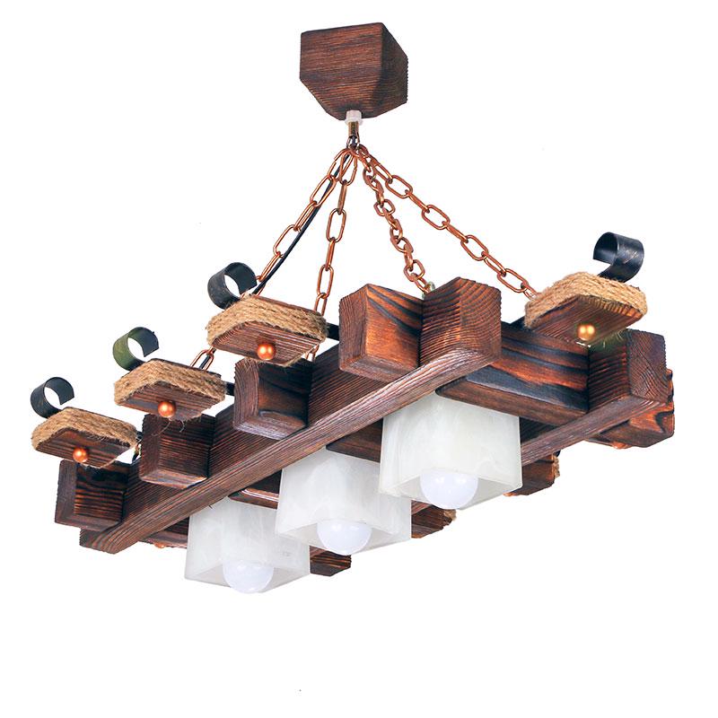 Люстра подвесная деревянная Light House SRS-16183/3 на три лампы Темный обжиг