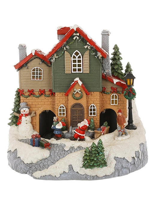 Новогодняя музыкальная декорация Дом с подсветкой и подвижным механизмом 22 см (890-258)
