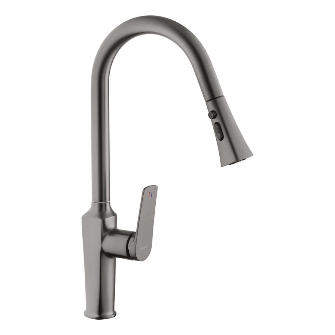 Змішувач для кухні з висувним виливом Kroner KRP Makon GRP030-T Графітовий (23252228)