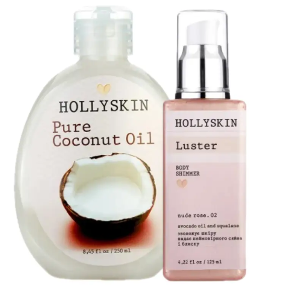 Набор для тела HOLLYSKIN шиммер Luster Body Shimmer nude rose 02/кокосовое масло Pure Coconut Oil (2527259932)