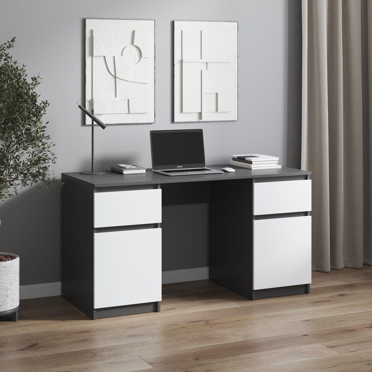 Стіл комп’ютерний з 2 тумбами Вайс R-34 1400х600х755 мм Антрацит/Білий фасад (30433375) Стіл комп’ютерний з 2 тумбами Вайс R-34 1400х600х755 мм Антрацит/Білий фасад (30433375)