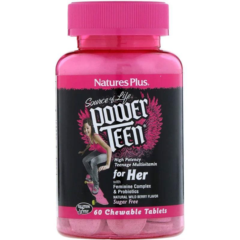 Мультивітамінний комплекс для дівчинки підлітка Nature's Plus Power Teen 60 таблеток зі смаком ягід без цукру (1305243690)