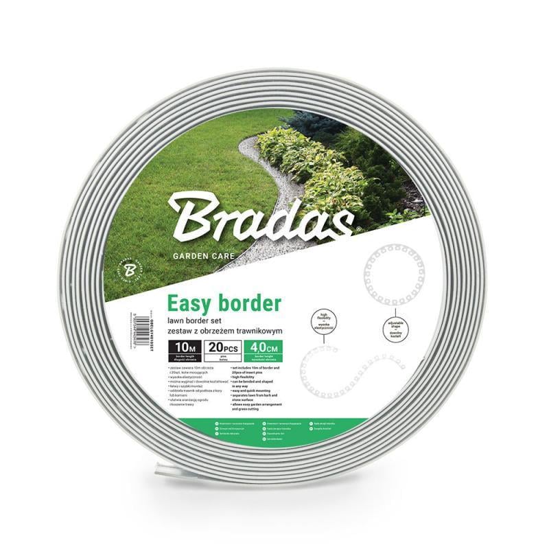 Бордюр газонный Bradas EASY BORDER 40 мм х 10 м с комплектом колков Светло-серый (OBELGY4010SET)