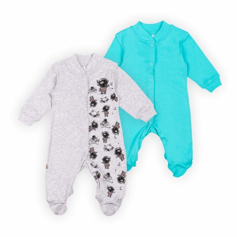 Комплект комбинезонов детский для мальчика Gabbi KB-24-4 80 см 2 шт. Серый/Бирюзовый (13937)