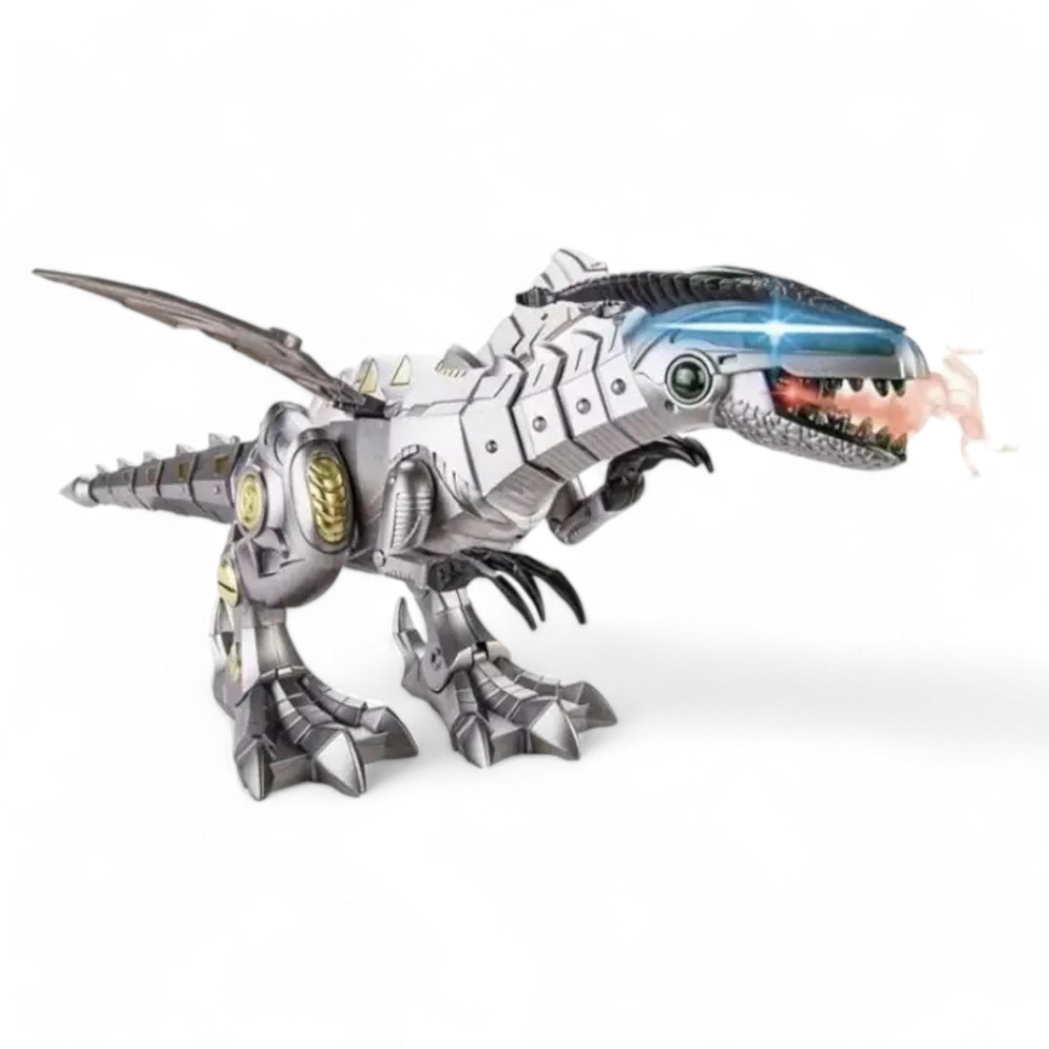 Интерактивный динозавр Xin Yuan Yu Dinosaur Machine звуковые/световые эффекты пускает пар Silver (R_881-3)