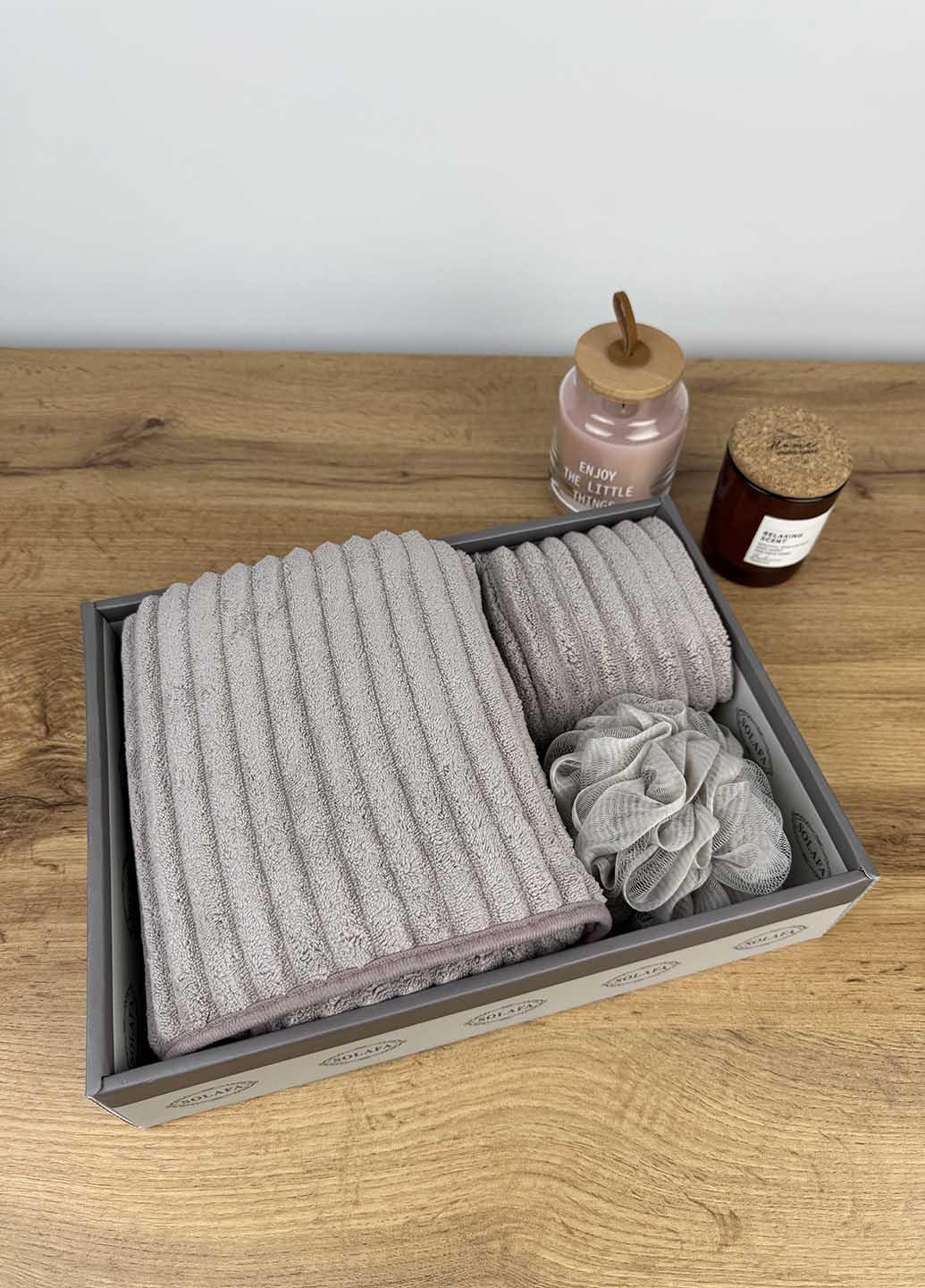 Подарочный набор полотенец из микрофибры Серо-бежевый (37-4) - фото 2 Подарочный набор полотенец из микрофибры Серо-бежевый (37-4) - фото 2